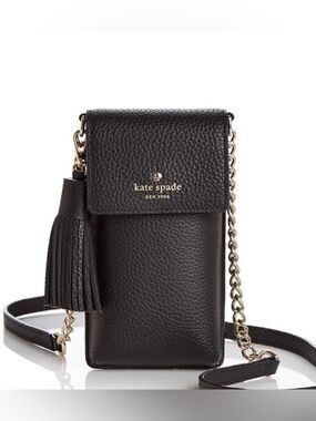 Kate Spade New York North South Pebbled Leather I Phone Crossbody Black